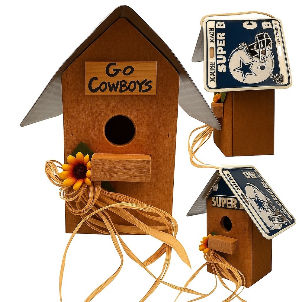 VTG Handmade Dallas Cowboys Birdhouse Rustic Wooden NFL Fan Decor‎ Fathers Day